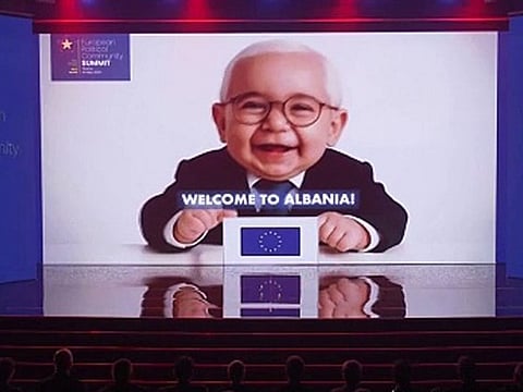 More than 40 leaders gathered at the opening ceremony of the European Political Community in Tirana, Albania, were greeted by a short film that showed each of them as a baby saying “Welcome to Albania” in their native language.