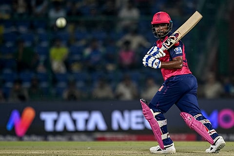 Rajasthan Royals' captain Sanju Samson in action during the Indian Premier League match against Chennai Super Kings at the Arun Jaitley Stadium in New Delhi on May 20, 2025.