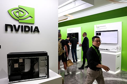 People attend a Nvidia production preview exhibition in Taipei on May 21, 2025.