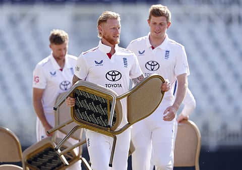 England's Ben Stokes carries a chair ahead of a nets session at Trent Bridge, in Nottingham on Wednesday.