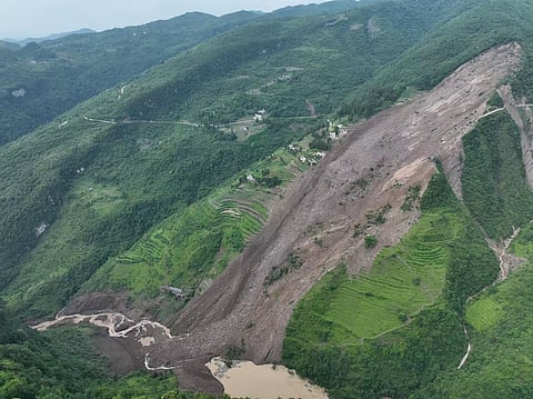 Damage from a landslide is seen in Dafang county, in China’s southwest Guizhou province on May 22, 2025.