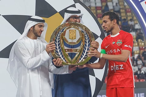 Mohammed bin Rashid bin Mohammed bin Rashid, Chairman of the Board of Directors of Shabab Al Ahli Club, attends the crowning of the club as champions of the ADNOC Pro League for the 2024–2025 season – marking the ninth title in the club’s history.