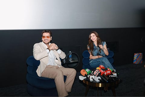 Pakistani stars Mahira Khan and Humayun Saeed lit up a Dubai press meet for Love Guru