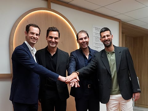 From left: Andy Murray, Roger Federer, Rafael Nadal and Novak Djokovic during a ceremony to 14-time champion.