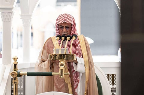 File photo of Sheikh Saleh bin Humaid delivering a sermon in the Grand Mosque.