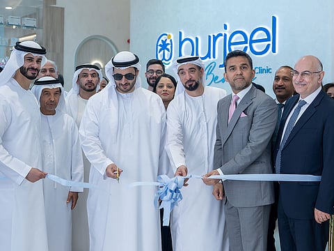 Sheikh Zayed bin Saeed bin Zayed Al Nahyan and Sheikh Hamdan bin Saeed bin Zayed Al Nahyan launching Burjeel by the Beach Clinic at Saadiyat Island.