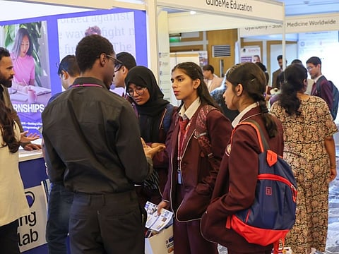 Students interact with experts during the inaugural Gulf News Edufair exhibition in Abu Dhabi.