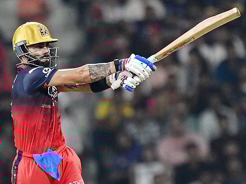 Royal Challengers Bengaluru's Virat Kohli plays a shot during the Indian Premier League (IPL) match against Lucknow Super Giants at the Ekana Cricket Stadium in Lucknow on May 27, 2025.
