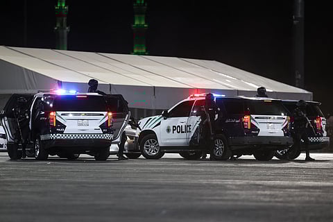 Saudi police take part in a security demonstration as pilgrims arrive for the annual Hajj pilgrimage in the holy city of Mecca on May 31, 2025.