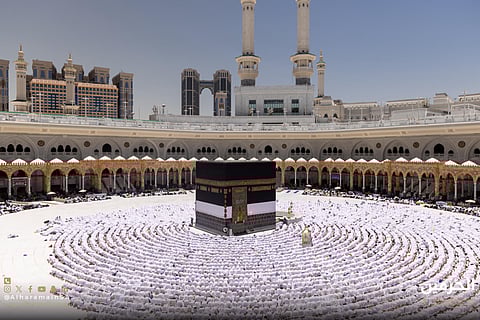 Pilgrims around the Holy Kaaba, Islam's holiest shrine in the Grand Mosque, while performing the Friday congregation prayer, the first in the current Islamic lunar month of Dhul Hijjah that started on Wednesday.