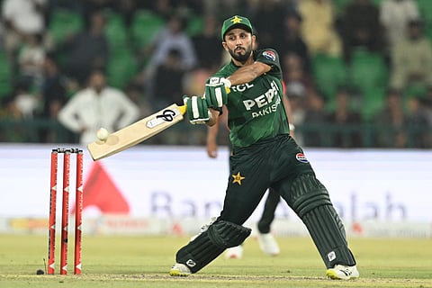 Pakistan's Mohammad Haris plays a shot during his swashbuckling century against Bangladesh at Gaddafi Cricket Stadium in Lahore on Sunday.