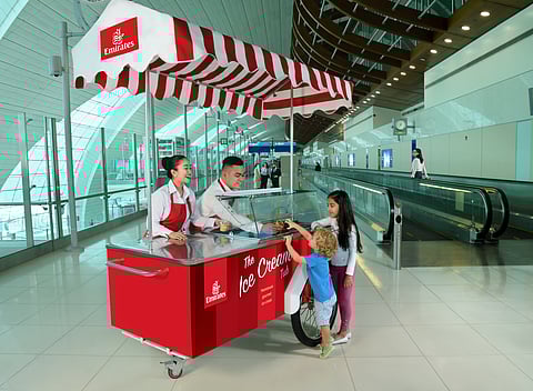 Emirates said the complimentary ice cream is being served in Terminal 3, DXB on Fridays, Saturdays and Sundays until June 20.