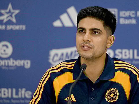 Indian cricket captain Shubman Gill addresses a pre-departure presser at the Board of Control for Cricket in India (BCCI) headquarters in Mumbai on June 5, 2025, ahead of India's tour of England for Test series.