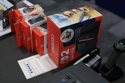 Nintendo's Switch 2 consoles in boxes at a midnight opening of a Best Buy store on June 05, 2025 in Pembroke Pines, Florida.