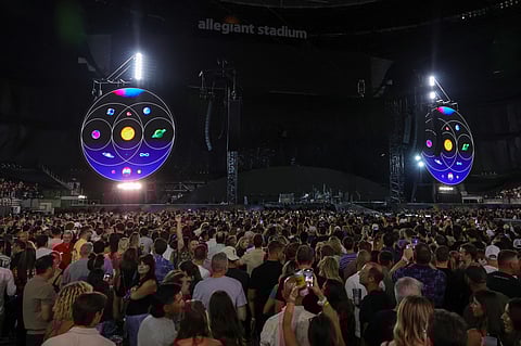 Fans wait for Coldplay to take the stage on a stop of the band's Music of the Spheres world tour at Allegiant Stadium on June 06, 2025 in Las Vegas, Nevada.