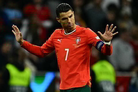 Portugal's forward Cristiano Ronaldo reacts during the Uefa Nations League final against Spain in Munich.