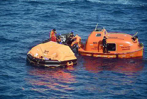 Indian Navy, Coast Guard, and others rescue 18 of 22 crew from Singapore-flagged MV Wan Hai 503 after fire near Kochi.