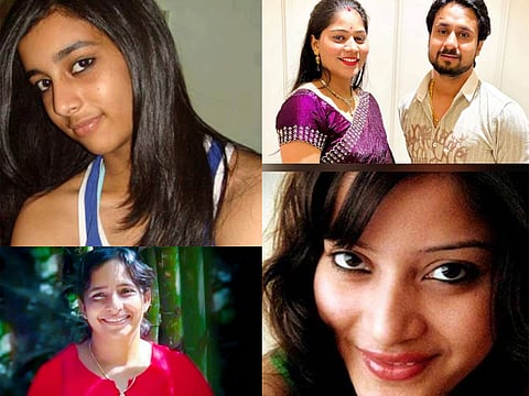 (left to right): Arushi Talvar, Sonam and Raja Raghuvanshi (Meghalaya honeymoon murder case), Sheena Bora, and Jolly Joseph -- all involved in true-crimes in India