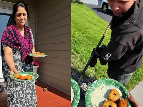 The workers later enjoy the spicy vada-chutney combo.
