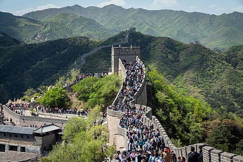 Tourists at the Great Wall of China