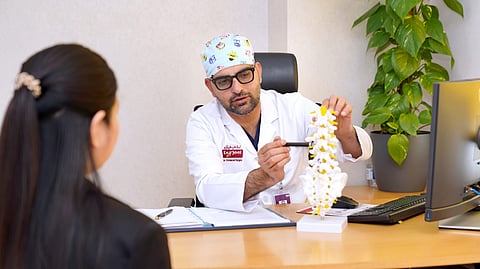 Dr Manish Raj, Specialist in Interventional Pain Medicine, at Burjeel Hospital Dubai, explaining the Center for Advanced Pain Treatment's approach to diagnosing and treating pain
