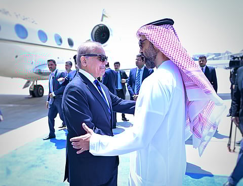 Pakistan Prime Minister Muhammad Shehbaz Sharif with Sheikh Tahnoon bin Zayed Al Nahyan, Deputy Ruler of Abu Dhabi and National Security Adviser.