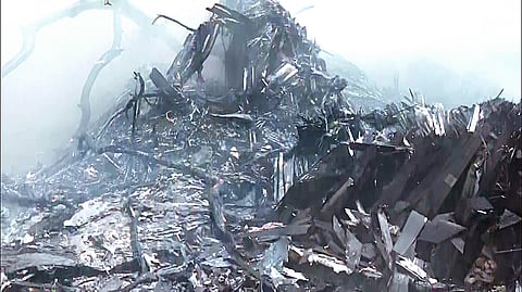 Debris seen after an Air India plane, B787 Aircraft VT-ANB, while operating flight AI-171 from Ahmedabad to Gatwick, had crashed immediately after takeoff with 242 passengers onboard, in Ahmedabad