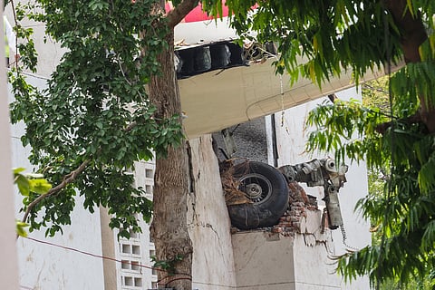 The wreckage of Air India flight 171 is pictured at the site a day after it crashed in a residential area near the airport in Ahmedabad on June 13, 2025.