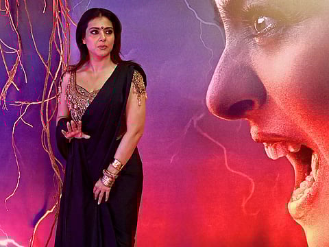Bollywood actress Kajol attends the trailer launch of her upcoming Indian Hindi-language mythological horror film ‘Maa’ in Mumbai on May 29, 2025.