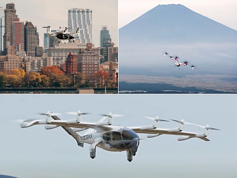 Buckle up — your short ride into the future is almost here. Meet Joby’s flying marvel (top left and right) and Archer’s sleek Midnight (bottom) — the air taxis ready to make traffic jams a thing of the past.