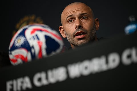 Inter Miami's Argentine head coach Javier Mascherano speaks during a press conference at the Mercedes-Benz stadium in Atlanta on June 18, 2025, on the eve of the FIFA Club World Cup 2025 Group A football match between US' Inter Miami and Portugal's FC Porto.