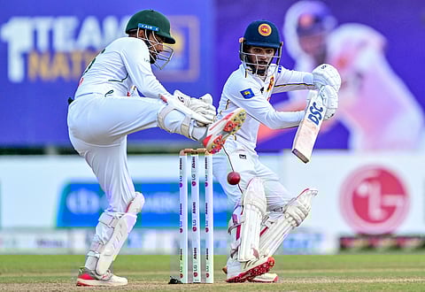 Sri Lanka's Pathum Nissanka in action during the third day of the first Test cricket match against Bangladesh at the Galle International Cricket Stadium in Galle on June 19, 2025.