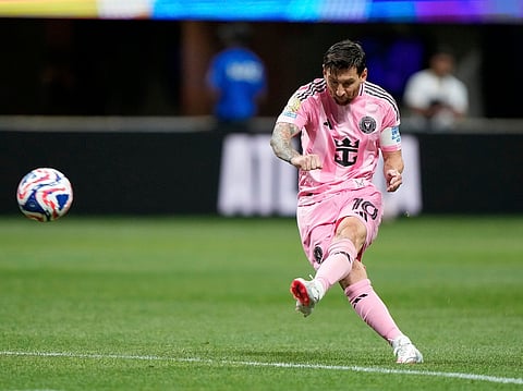 Inter Miami's Lionel Messi scores his side's second goal during the Club World Cup group A football match against FC Porto in Atlanta, US, on June 19, 2025.