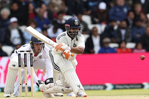 India's Rishabh Pant plays a reverse sweep shot on day four of the first cricket test match against England at Headingley cricket ground in Leeds, northern England on June 23, 2025.