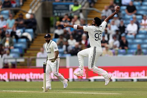 India's Jasprit Bumrah bowls during the first cricket Test against England at Headingley, Leeds, on June 24, 2025.