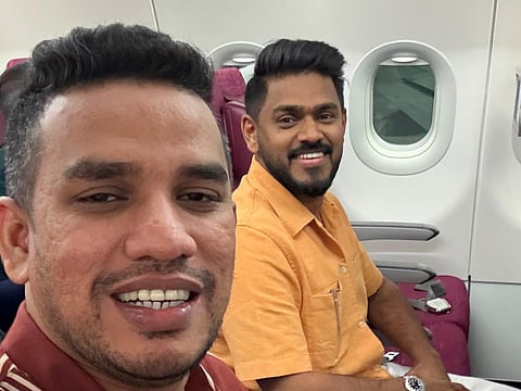 Rashid Abbas and his friend Illyas on board the Qatar Airways flight when Iran attacked Qatar.