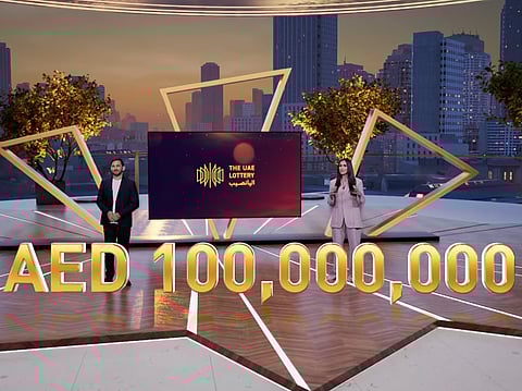The UAE Lottery show hosts Chadi Khalaf and Diala Makki during the 15th Lucky Day draw.
