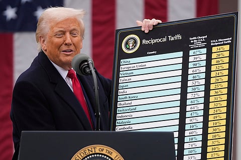 President Donald Trump announces new "reciprocal" tariffs in the White House Rose Garden on April 2, 2025. The tariffs include a 90-day pause set to end July 9, after which higher duties—up to 70%—could be imposed on countries without trade deals.