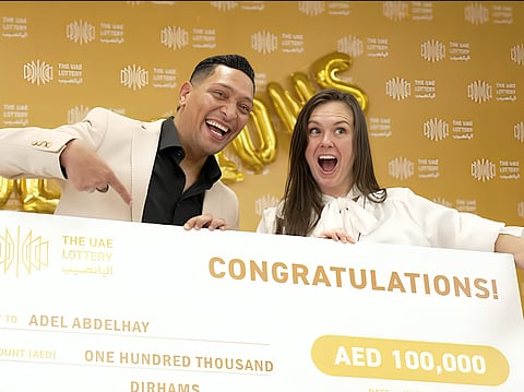 Adel Abdelhay and his wife Christie celebrate their UAE Lottery win.