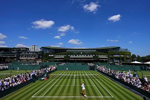General view during the round women's single match between Diane Perry of France and Petra Martic of Croatia at the Wimbledon Tennis Championships in London, Monday, June 30, 2025.
