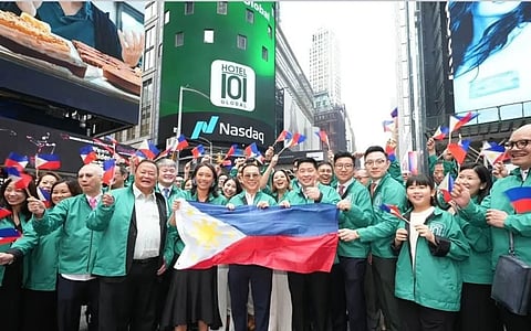 The Hotel 101 team celebrate in New York following a public listing of Hotel101 Global Holdings Corp shares on Nasdaq on June 27, 2025.
