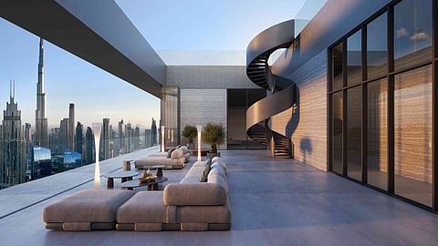 The terrace at The Observatory within Akala, one of the new set of skyscrapers on Dubai's SZR Road.