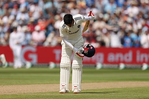 Shubman Gill takes a bow after completing his maiden double century on day two of the second Test against England on Thursday.