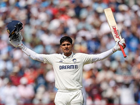 Indian skipper Shubman Gill celebrates after scoring his maiden double century on day two of the second Test against England at Edgbaston on Thursday.