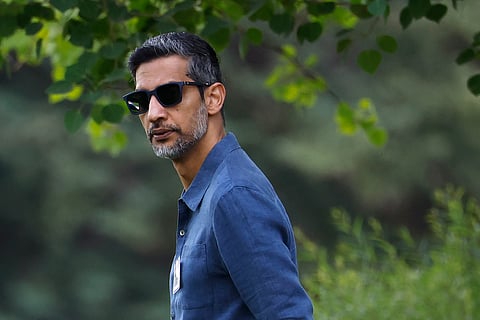 Google CEO Sundar Pichai walks to lunch at the Allen & Company Sun Valley Conference on July 9, 2025 in Sun Valley, Idaho.
