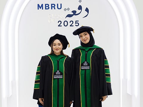 Shakhzada Ibragimova and Syrine Nouara Boucherabine, the first PhD graduates in Biomedical Sciences from MBRU, led groundbreaking research in cancer therapy and antimicrobial resistance.