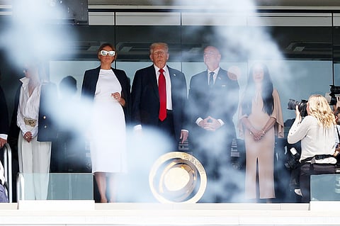US President Donald Trump and first lady Melania Trump join FIFA President Gianni Infantino and other guests while watching the final match of the FIFA Club World Cup at MetLife Stadium on July 13, 2025 in East Rutherford, New Jersey.