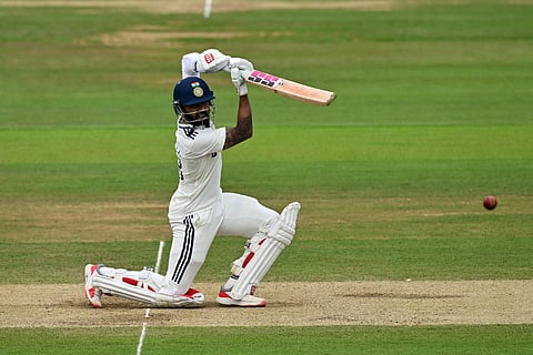 India's Nitish Kumar Reddy hits a boundary on the fifth day of the third Test against England at Lord's cricket ground in London, on July 14, 2025.