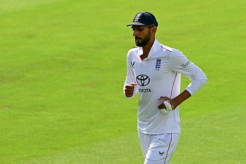 England's Shoaib Bashir runs on the fifth day of the third cricket test match between England and India at Lord's cricket ground in London, on July 14, 2025.