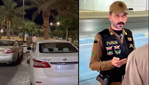 A video shared by the Ministry of Interior shows a man being stopped by a police officer and informed that his attire violates Article 4 of the Public Decency Regulations, which prohibit clothing considered inappropriate for public spaces.